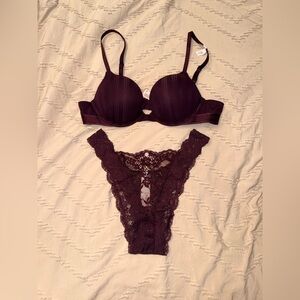 Victoria's Secret Dark Purple Push-Up Bra and Lace Panty Set